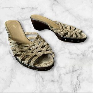 STUART WEITZMAN Sandals braided platform‎ Wedge 10 M gold Summer